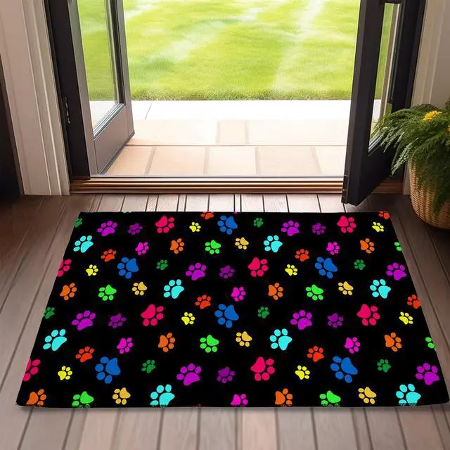 Main image of Door Mat,Paws Print Front Doormats 17''x30'',Colorful Dog Paw Print Indoor Outdoor Entrance Welcome Mat,Low-Profile Floor Rugs for Entry Patio