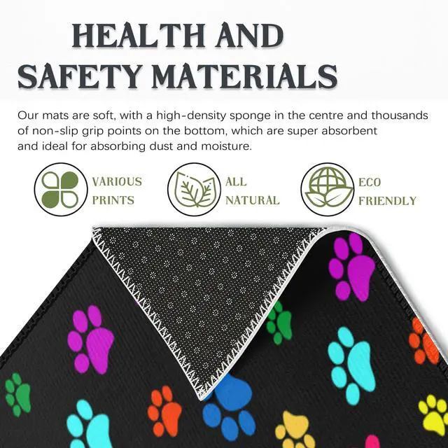 Alt view image 3 of 7 - Door Mat,Paws Print Front Doormats 17''x30'',Colorful Dog Paw Print Indoor Outdoor Entrance Welcome Mat,Low-Profile Floor Rugs for Entry Patio