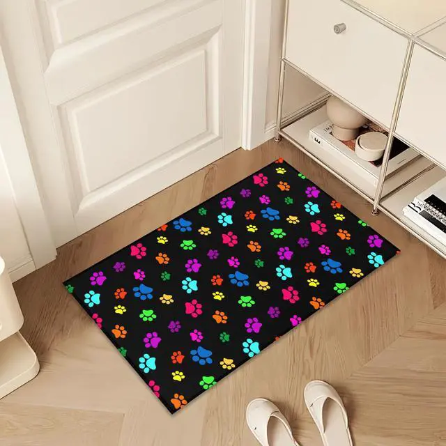Alt view image 6 of 7 - Door Mat,Paws Print Front Doormats 17''x30'',Colorful Dog Paw Print Indoor Outdoor Entrance Welcome Mat,Low-Profile Floor Rugs for Entry Patio