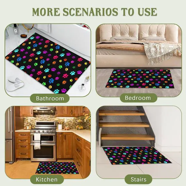 Alt view image 7 of 7 - Door Mat,Paws Print Front Doormats 17''x30'',Colorful Dog Paw Print Indoor Outdoor Entrance Welcome Mat,Low-Profile Floor Rugs for Entry Patio