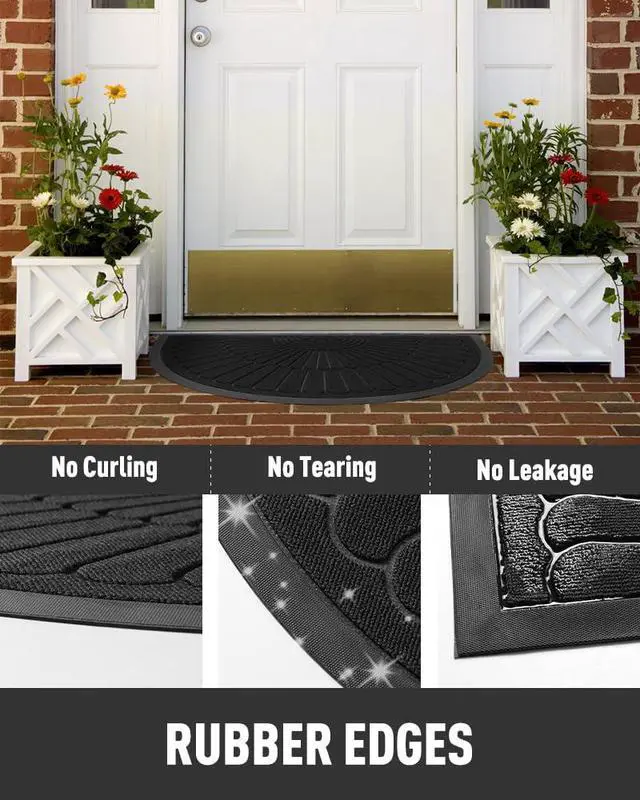 Alt view image 4 of 7 - Door Mat Outdoor Indoor Entrance Doormat-Semicircular Durable Rubber Non Slip Front Door Mat for Outside Inside Entry Entryway Dirt Trapper WelcomeMat for Muddy Paws and Shoes-Black 17x30