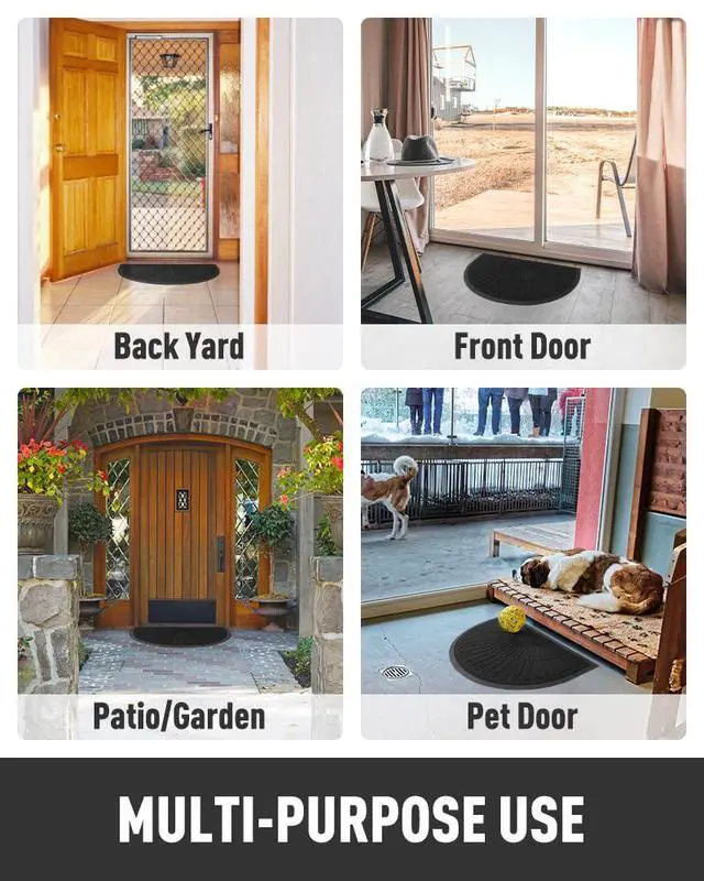 Alt view image 7 of 7 - Door Mat Outdoor Indoor Entrance Doormat-Semicircular Durable Rubber Non Slip Front Door Mat for Outside Inside Entry Entryway Dirt Trapper WelcomeMat for Muddy Paws and Shoes-Black 17x30