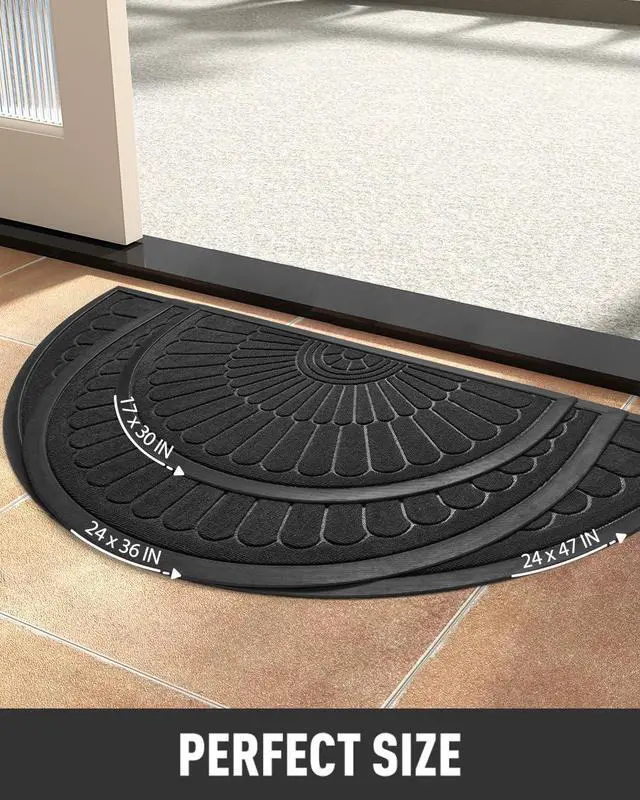 Alt view image 6 of 7 - Door Mat Outdoor Indoor Entrance Doormat-Semicircular Durable Rubber Non Slip Front Door Mat for Outside Inside Entry Entryway Dirt Trapper WelcomeMat for Muddy Paws and Shoes-Black 17x30