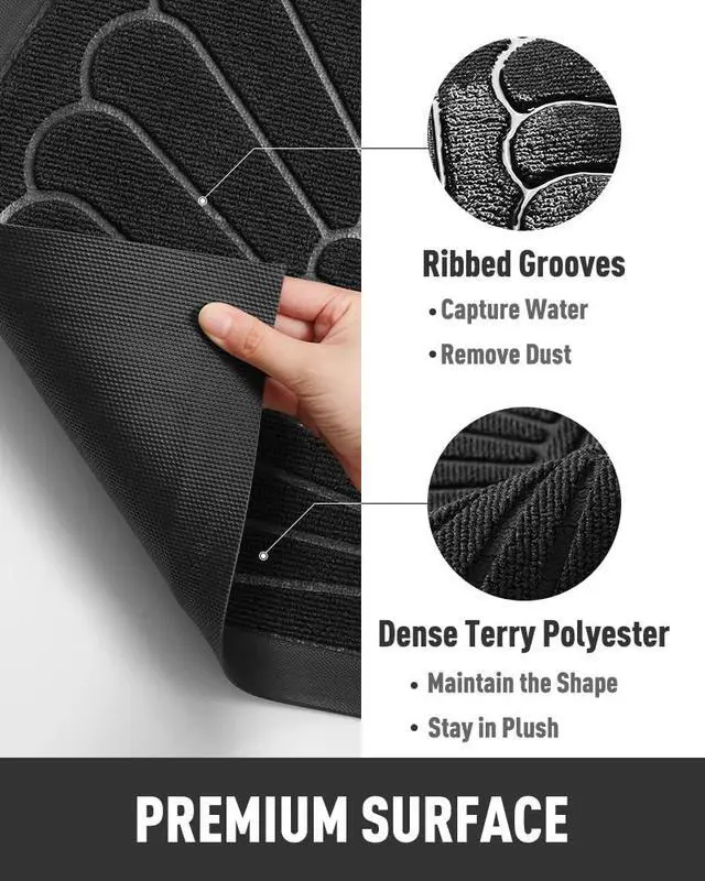 Alt view image 5 of 7 - Door Mat Outdoor Indoor Entrance Doormat-Semicircular Durable Rubber Non Slip Front Door Mat for Outside Inside Entry Entryway Dirt Trapper WelcomeMat for Muddy Paws and Shoes-Black 17x30