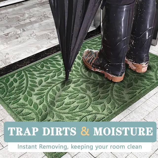 Alt view image 3 of 6 - Front Door Mat Entrance,Durable Heavy Duty Welcome Mat,Thick Absorbent Natural Rubber Non Slip Mat,Sturdy Entryway Green, 17"x30"