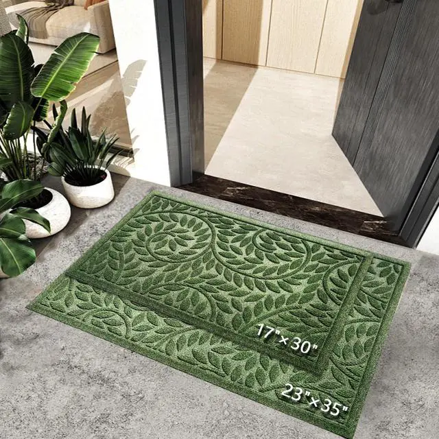 Alt view image 2 of 6 - Front Door Mat Entrance,Durable Heavy Duty Welcome Mat,Thick Absorbent Natural Rubber Non Slip Mat,Sturdy Entryway Green, 17"x30"