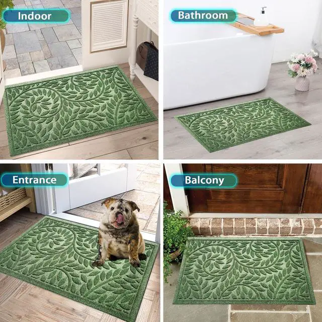 Alt view image 6 of 6 - Front Door Mat Entrance,Durable Heavy Duty Welcome Mat,Thick Absorbent Natural Rubber Non Slip Mat,Sturdy Entryway Green, 17"x30"