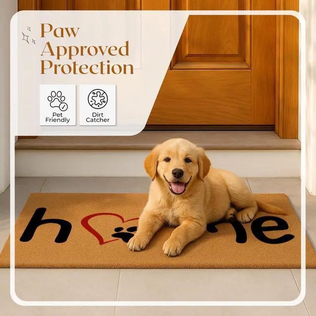 Alt view image 2 of 7 - Coir Door Mats 17" X 30", Non-Slip Sturdy, PVC Backed Heavy Duty, Easy to Clean, Ideal for Door Entrance, Patio, Porch, Backyard, Garages, Home with The Love of Paws