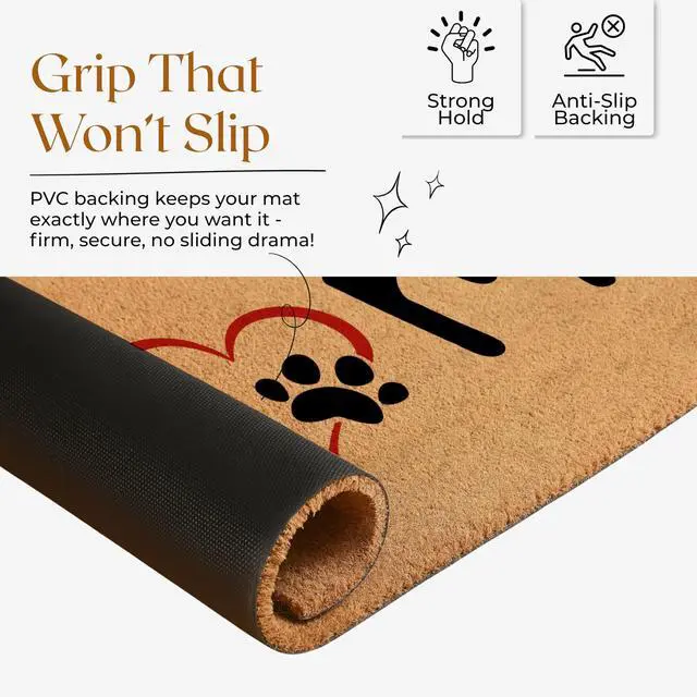 Alt view image 6 of 7 - Coir Door Mats 17" X 30", Non-Slip Sturdy, PVC Backed Heavy Duty, Easy to Clean, Ideal for Door Entrance, Patio, Porch, Backyard, Garages, Home with The Love of Paws