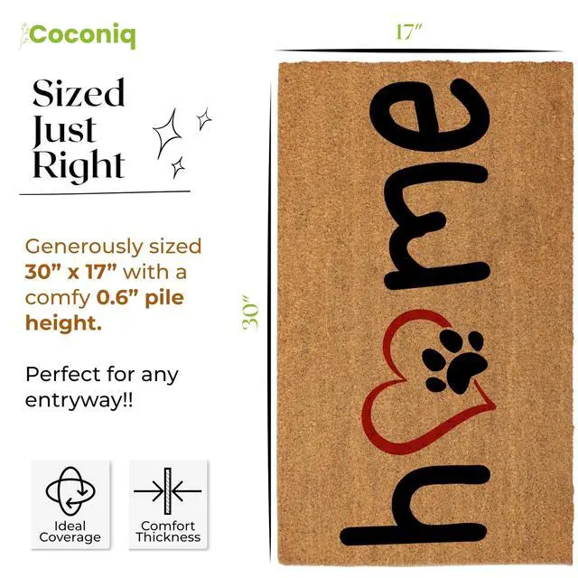 Alt view image 7 of 7 - Coir Door Mats 17" X 30", Non-Slip Sturdy, PVC Backed Heavy Duty, Easy to Clean, Ideal for Door Entrance, Patio, Porch, Backyard, Garages, Home with The Love of Paws