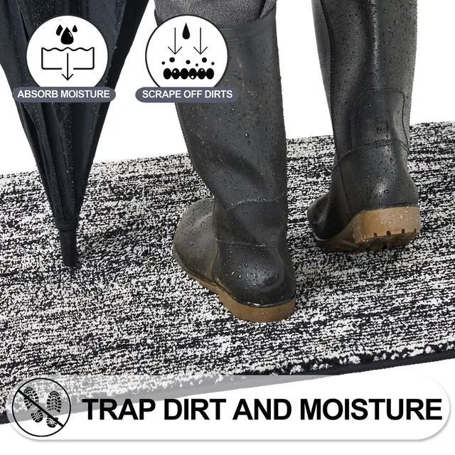 Alt view image 2 of 7 - Indoor Doormat, Front Door Mat 24"x36" Absorbent Rubber Backing Non Slip Back Door Mats, Washable Low-Profile Inside Floor Mat Door Rugs for Entryway, Resist Dirt Mud Mat for Dogs, Black
