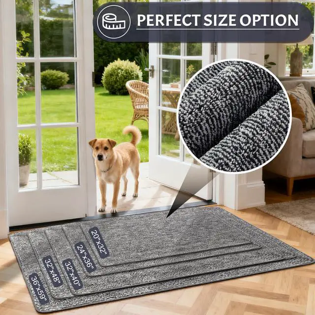 Alt view image 5 of 7 - Indoor Doormat, Front Door Mat 24"x36" Absorbent Rubber Backing Non Slip Back Door Mats, Washable Low-Profile Inside Floor Mat Door Rugs for Entryway, Resist Dirt Mud Mat for Dogs, Black