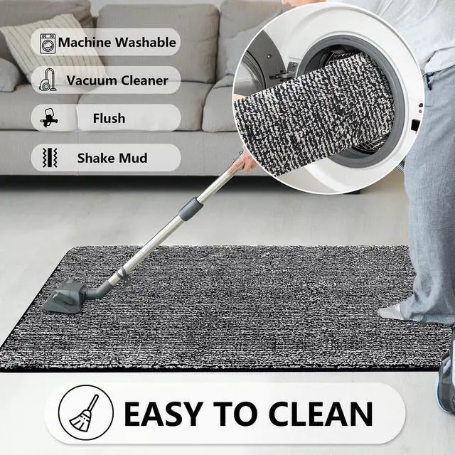 Alt view image 6 of 7 - Indoor Doormat, Front Door Mat 24"x36" Absorbent Rubber Backing Non Slip Back Door Mats, Washable Low-Profile Inside Floor Mat Door Rugs for Entryway, Resist Dirt Mud Mat for Dogs, Black