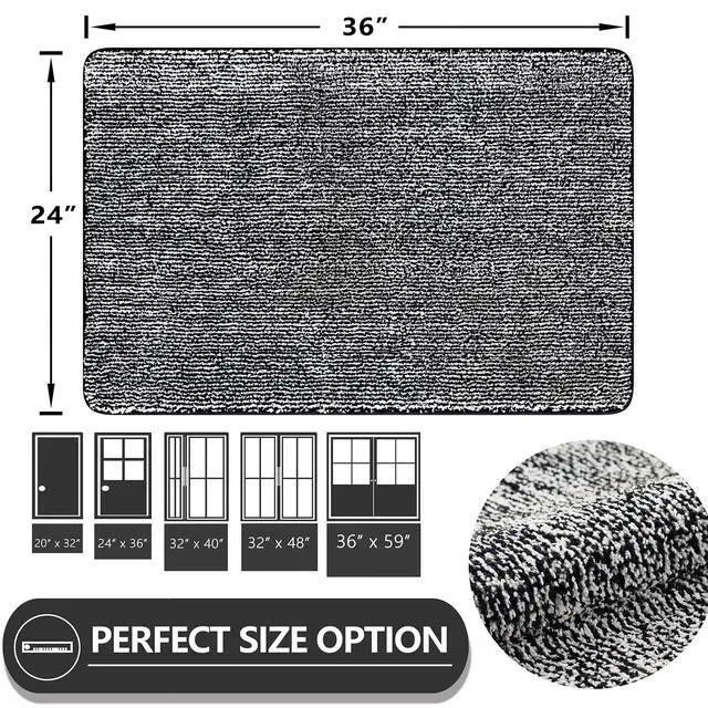 Alt view image 7 of 7 - Indoor Doormat, Front Door Mat 24"x36" Absorbent Rubber Backing Non Slip Back Door Mats, Washable Low-Profile Inside Floor Mat Door Rugs for Entryway, Resist Dirt Mud Mat for Dogs, Black