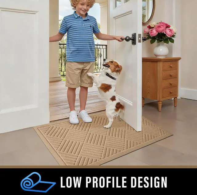 Alt view image 2 of 7 - Front Door Mat Outside Entrance, Dirt Resistant and Absorbent Welcome Door Mat Outdoor Indoor, Sturdy Non-Slip Backing Entry Mat, Fade Resistant, Low Profile Doormat for Entryway, 29x17, Beige