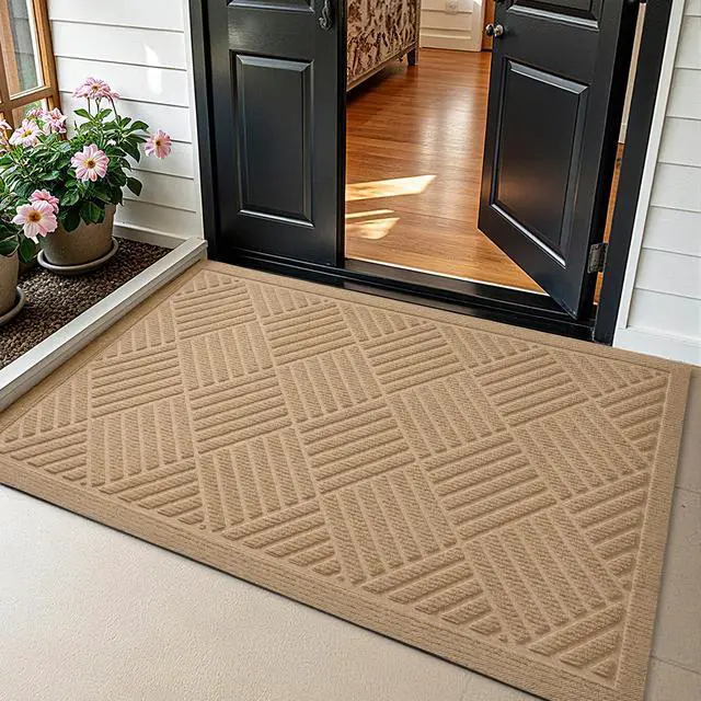 Main image of Front Door Mat Outside Entrance, Dirt Resistant and Absorbent Welcome Door Mat Outdoor Indoor, Sturdy Non-Slip Backing Entry Mat, Fade Resistant, Low Profile Doormat for Entryway, 29x17, Beige