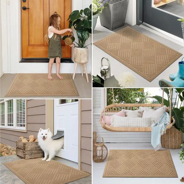 Alt view image 3 of 7 - Front Door Mat Outside Entrance, Dirt Resistant and Absorbent Welcome Door Mat Outdoor Indoor, Sturdy Non-Slip Backing Entry Mat, Fade Resistant, Low Profile Doormat for Entryway, 29x17, Beige