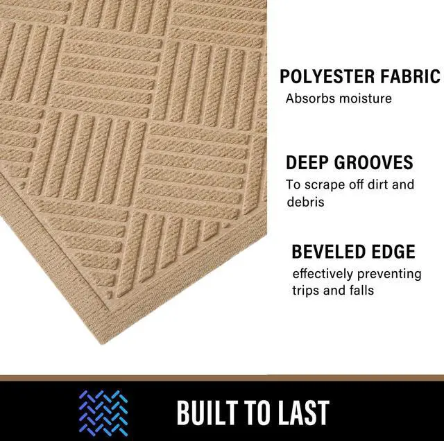 Alt view image 5 of 7 - Front Door Mat Outside Entrance, Dirt Resistant and Absorbent Welcome Door Mat Outdoor Indoor, Sturdy Non-Slip Backing Entry Mat, Fade Resistant, Low Profile Doormat for Entryway, 29x17, Beige