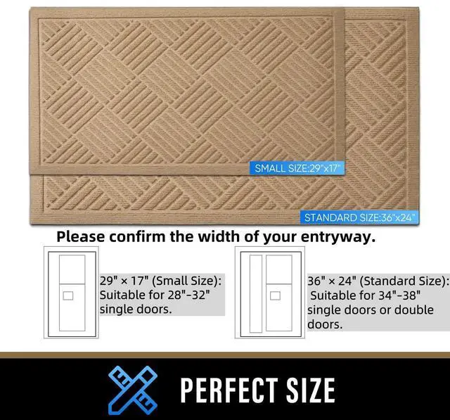 Alt view image 4 of 7 - Front Door Mat Outside Entrance, Dirt Resistant and Absorbent Welcome Door Mat Outdoor Indoor, Sturdy Non-Slip Backing Entry Mat, Fade Resistant, Low Profile Doormat for Entryway, 29x17, Beige
