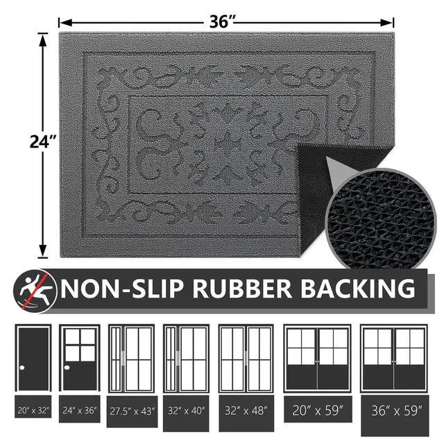 Alt view image 4 of 7 - Indoor Door Mat 24" x 36", Non-Slip Door Mats Indoor Washable, Grey