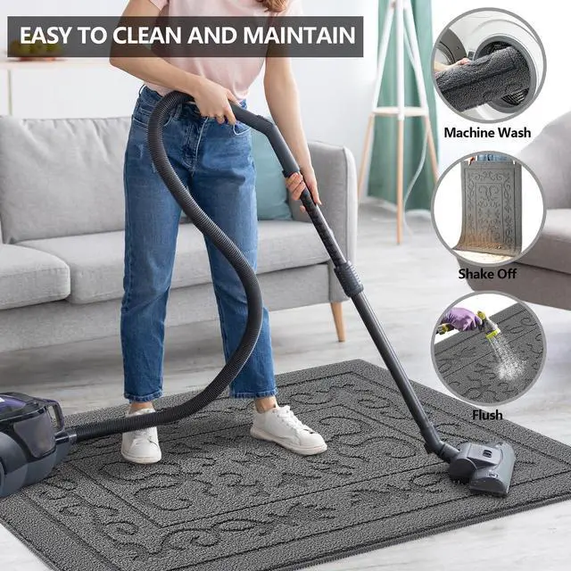 Alt view image 5 of 7 - Indoor Door Mat 24" x 36", Non-Slip Door Mats Indoor Washable, Grey