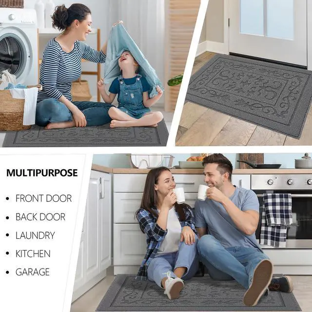 Alt view image 6 of 7 - Indoor Door Mat 24" x 36", Non-Slip Door Mats Indoor Washable, Grey