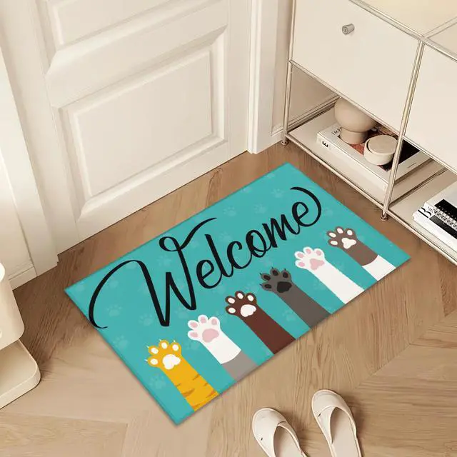 Alt view image 6 of 7 - Welcome Cat Dog Paws Welcome Door Mat,Cute Cartoon Doormat for Outside Entrance Home Decor,Non-Slip Carpet Rugs with Felt Entryway Mat for Patio Indoor Front 17" x 30"