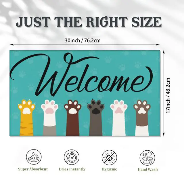 Alt view image 2 of 7 - Welcome Cat Dog Paws Welcome Door Mat,Cute Cartoon Doormat for Outside Entrance Home Decor,Non-Slip Carpet Rugs with Felt Entryway Mat for Patio Indoor Front 17" x 30"
