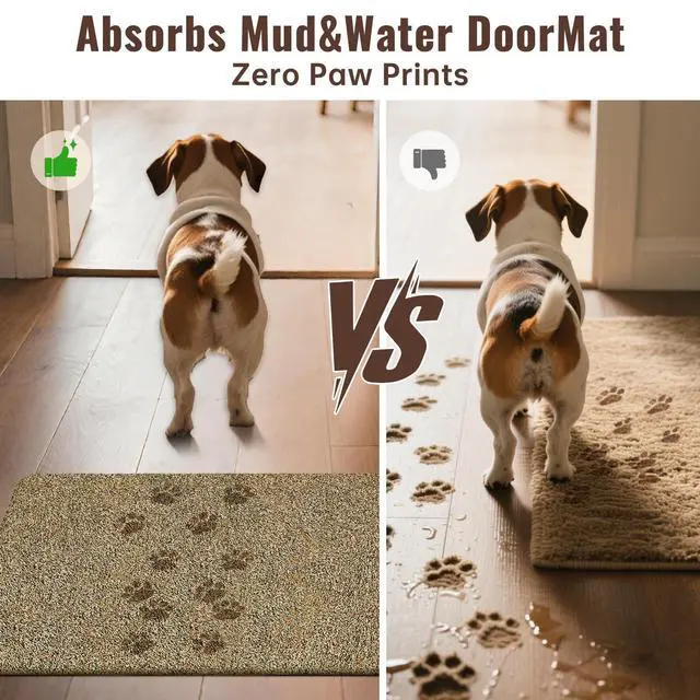 Alt view image 3 of 7 - 36"x24" Doormat Super Absorbent Mud Entryway Non-Slip for Dog Paws Dirt Wipe Trapper Mats Entrance Welcome Doormat Shoes Scraper Low Profile Latex Backing Washable