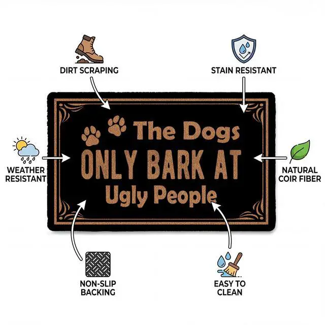 Alt view image 6 of 7 - Funny Dog Welcome Mat Novelty Gift The Dogs Only Bark At Ugly People Non-Slip, Personalized Home Decor Mats, Suitable for Entrances and Decorative Farmhouse Styles 17x30 Inches