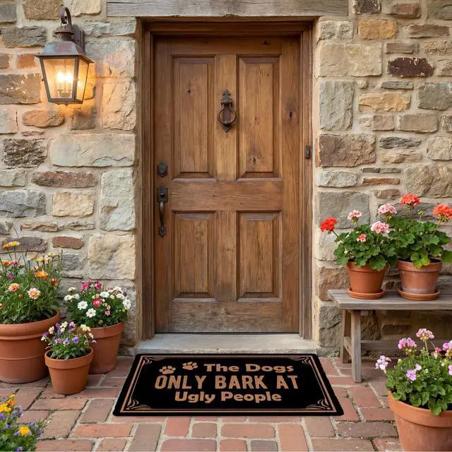 Alt view image 7 of 7 - Funny Dog Welcome Mat Novelty Gift The Dogs Only Bark At Ugly People Non-Slip, Personalized Home Decor Mats, Suitable for Entrances and Decorative Farmhouse Styles 17x30 Inches