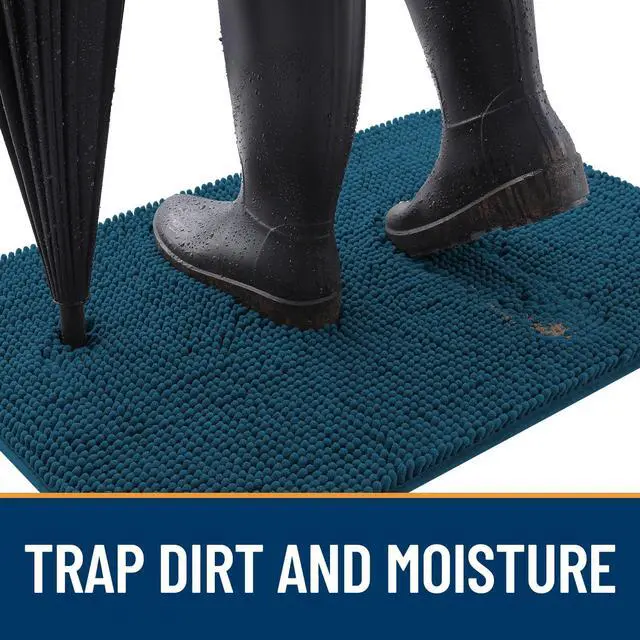 Alt view image 2 of 7 - Dog Door Mat for Muddy Paws 70x24, Absorbs Moisture and Dirt, Absorbent Non-Slip Washable Doormat, Quick Dry Chenille Mud Mat, Entry Indoor Entryway Carpet for Inside Floor, Atlantic Blue