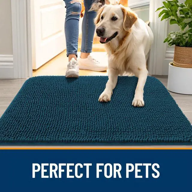 Alt view image 6 of 7 - Dog Door Mat for Muddy Paws 70x24, Absorbs Moisture and Dirt, Absorbent Non-Slip Washable Doormat, Quick Dry Chenille Mud Mat, Entry Indoor Entryway Carpet for Inside Floor, Atlantic Blue