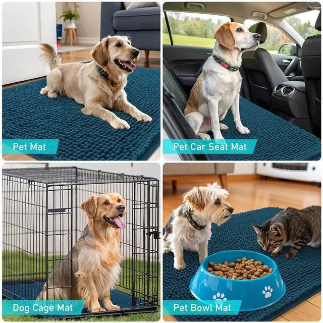 Alt view image 7 of 7 - Dog Door Mat for Muddy Paws 70x24, Absorbs Moisture and Dirt, Absorbent Non-Slip Washable Doormat, Quick Dry Chenille Mud Mat, Entry Indoor Entryway Carpet for Inside Floor, Atlantic Blue