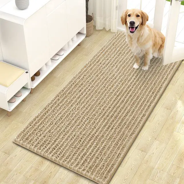 Main image of Dog Door Mat for Muddy Paws 47x24, Ultra Absorbent Chenille Mud Doormat, Non-Slip Washable and Dirt Trapping Indoor Doormat for Entryway, Quick-Dry Indoor Pet Mat for Dogs, Beige