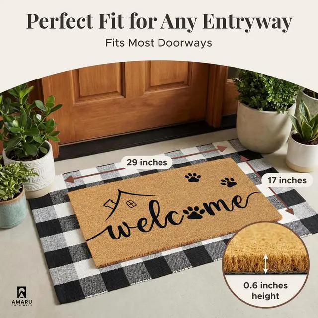 Alt view image 2 of 7 - Coir Welcome Mat, Non-Slip, Welcome Paws, 17 x 29 in