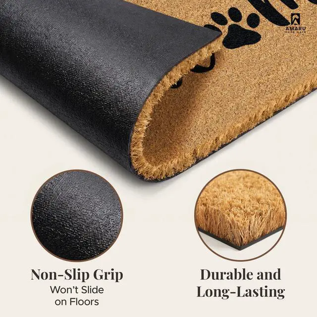 Alt view image 5 of 7 - Coir Welcome Mat, Non-Slip, Welcome Paws, 17 x 29 in