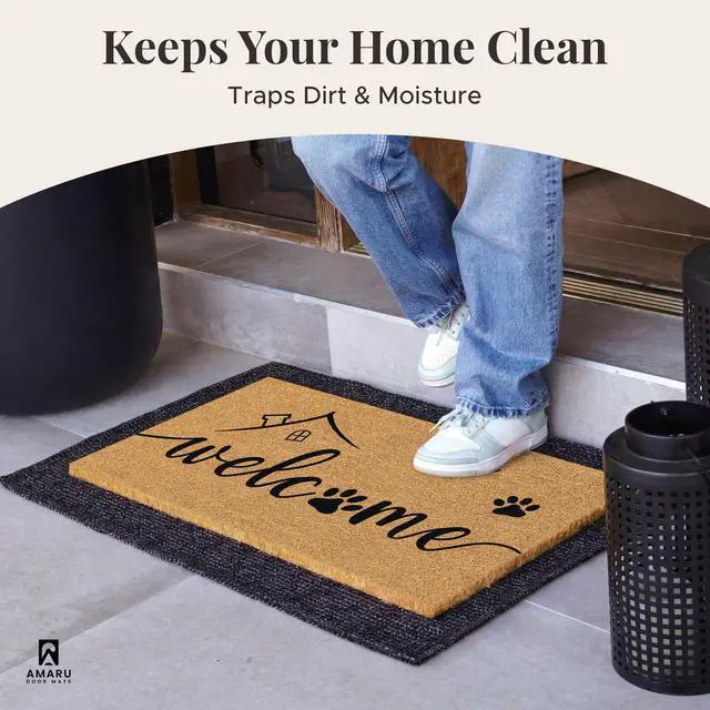 Alt view image 3 of 7 - Coir Welcome Mat, Non-Slip, Welcome Paws, 17 x 29 in