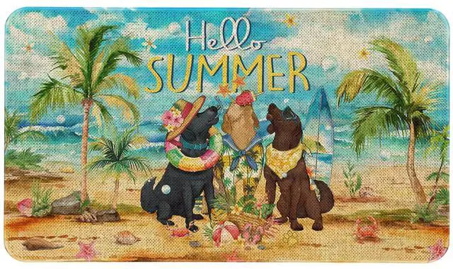 Main image of Summer Dog Welcome Door Mat 30x17 Inch Hello Summer Front Doormat Indoor Outdoor Entrance Floor Mats Non-Slip Washable Seasonal Summer Home Decor Rugs