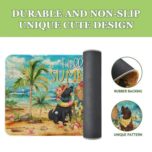 Alt view image 2 of 7 - Summer Dog Welcome Door Mat 30x17 Inch Hello Summer Front Doormat Indoor Outdoor Entrance Floor Mats Non-Slip Washable Seasonal Summer Home Decor Rugs