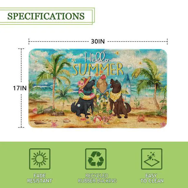 Alt view image 4 of 7 - Summer Dog Welcome Door Mat 30x17 Inch Hello Summer Front Doormat Indoor Outdoor Entrance Floor Mats Non-Slip Washable Seasonal Summer Home Decor Rugs