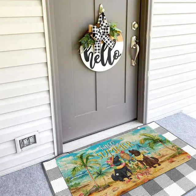 Alt view image 6 of 7 - Summer Dog Welcome Door Mat 30x17 Inch Hello Summer Front Doormat Indoor Outdoor Entrance Floor Mats Non-Slip Washable Seasonal Summer Home Decor Rugs