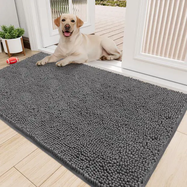 Main image of Absorbent Dog Door Mat for Muddy Paws, 60" x 30" Non Slip Washable Door Mat Indoor Entrance, Quick Dry Chenille Pet Entry Rugs for Entryway Indoor, Grey