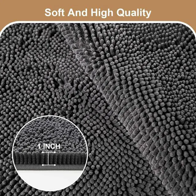 Alt view image 4 of 7 - Absorbent Dog Door Mat for Muddy Paws, 60" x 30" Non Slip Washable Door Mat Indoor Entrance, Quick Dry Chenille Pet Entry Rugs for Entryway Indoor, Grey