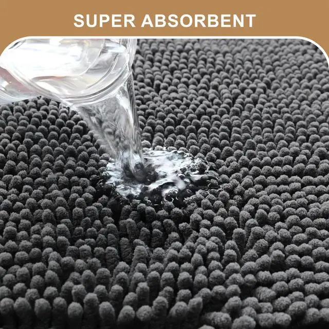 Alt view image 3 of 7 - Absorbent Dog Door Mat for Muddy Paws, 60" x 30" Non Slip Washable Door Mat Indoor Entrance, Quick Dry Chenille Pet Entry Rugs for Entryway Indoor, Grey