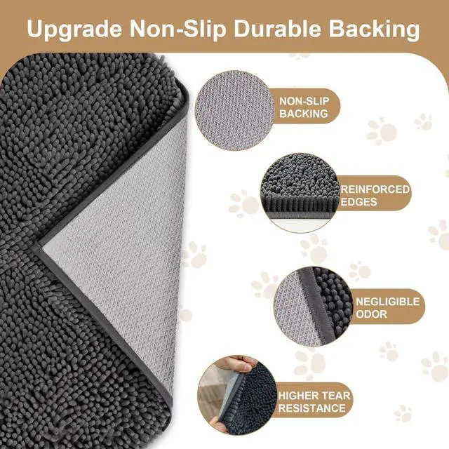 Alt view image 5 of 7 - Absorbent Dog Door Mat for Muddy Paws, 60" x 30" Non Slip Washable Door Mat Indoor Entrance, Quick Dry Chenille Pet Entry Rugs for Entryway Indoor, Grey