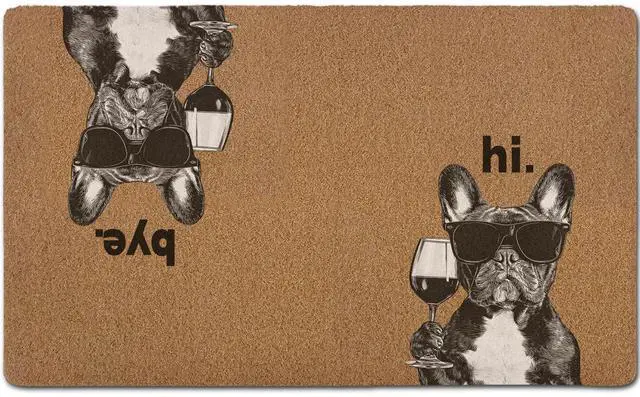 Main image of Bulldog Door Mats, Wine Bar Coffee Station Decor Door Mat for Home Outside Entryway, Black and White Dog Owner Gift Artificial Coir Doormat Rugs for Patio Entry Kitchen Decor, 17x30 Inch