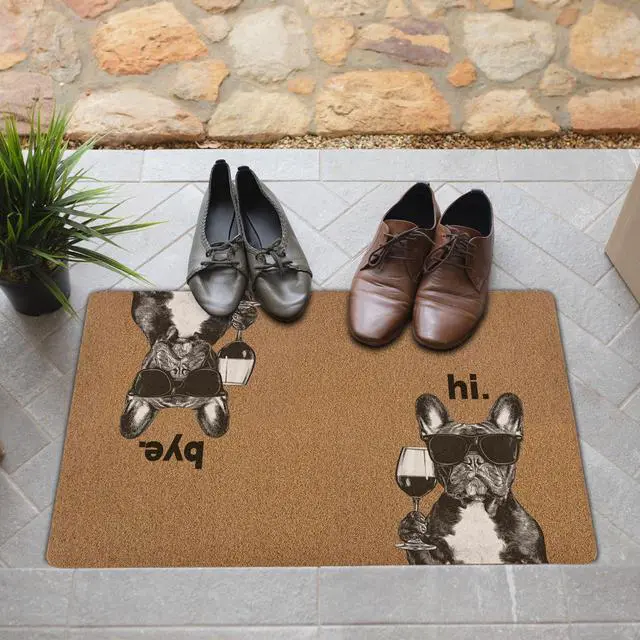 Alt view image 2 of 7 - Bulldog Door Mats, Wine Bar Coffee Station Decor Door Mat for Home Outside Entryway, Black and White Dog Owner Gift Artificial Coir Doormat Rugs for Patio Entry Kitchen Decor, 17x30 Inch