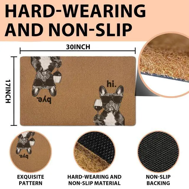 Alt view image 3 of 7 - Bulldog Door Mats, Wine Bar Coffee Station Decor Door Mat for Home Outside Entryway, Black and White Dog Owner Gift Artificial Coir Doormat Rugs for Patio Entry Kitchen Decor, 17x30 Inch