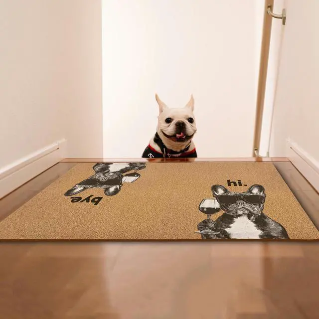 Alt view image 5 of 7 - Bulldog Door Mats, Wine Bar Coffee Station Decor Door Mat for Home Outside Entryway, Black and White Dog Owner Gift Artificial Coir Doormat Rugs for Patio Entry Kitchen Decor, 17x30 Inch